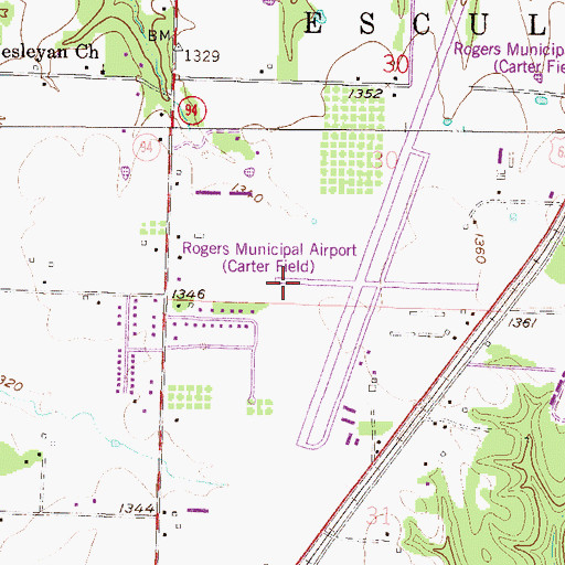 Topographic Map of Rogers Fire Station 3, AR