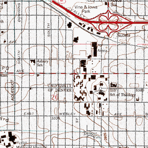 Topographic Map of Columbine Hall, CO