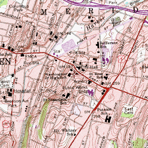 Topographic Map of Washington Middle School, CT