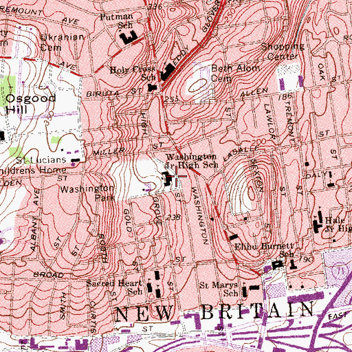 Topographic Map of Washington Junior High School, CT
