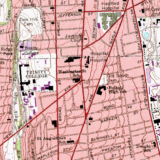 Topographic Map of Washington Street School, CT