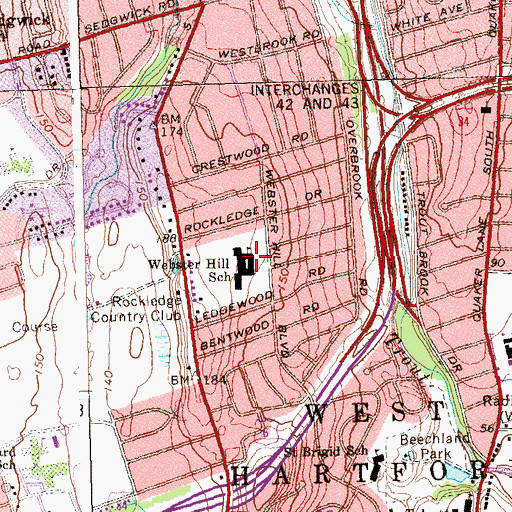 Topographic Map of Webster Hill Elementary School, CT