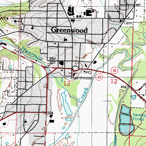 Topographic Map of Sebastian County Sheriff's Office Greenwood District, AR