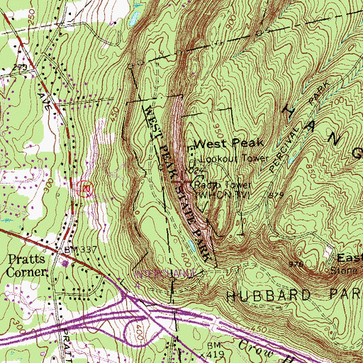 Topographic Map of West Peak State Park, CT