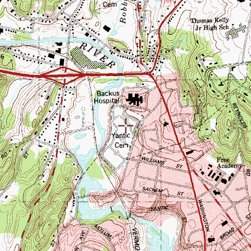 Topographic Map of Yantic Cemetery, CT