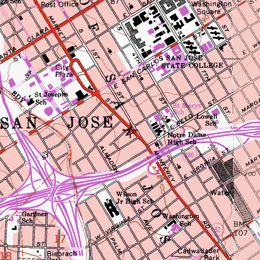 Topographic Map of San Jose Center of Latino Arts, CA