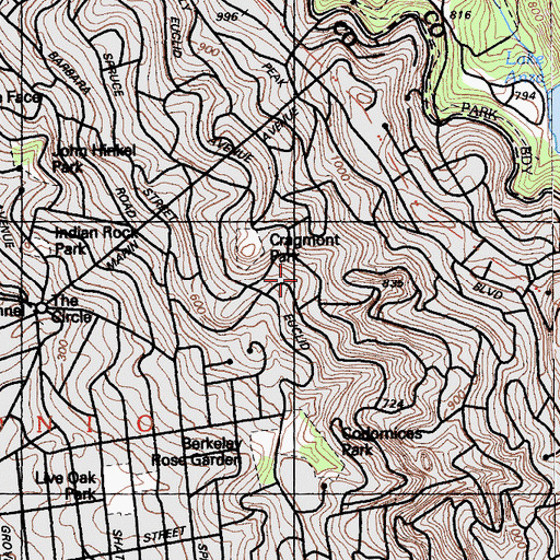 Topographic Map of Cragmont, CA