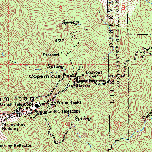Topographic Map of Copernicus Peak Lookout Tower, CA