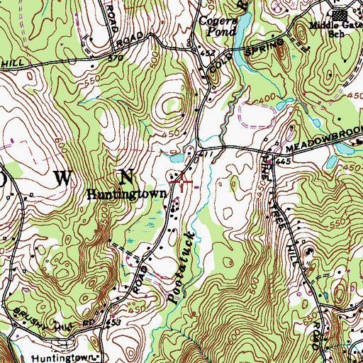 Topographic Map of Huntingtown, CT