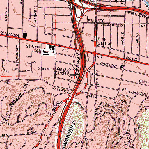 Topographic Map of Exit 63A, CA