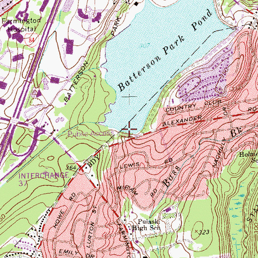 Topographic Map of Batterson Park Pond Access Area, CT