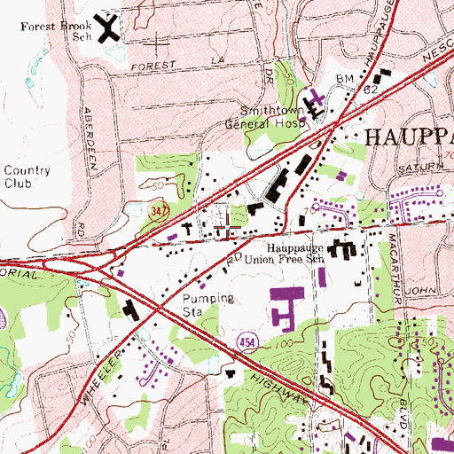 Topographic Map of Hauppauge Methodist Church, NY