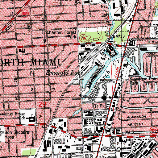 Topographic Map of Miami - Dade County Fire Rescue North Miami East Station 20, FL