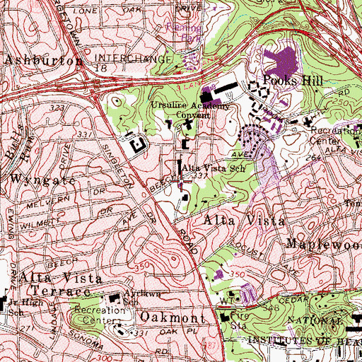 Topographic Map of Bethesda Country Day School, MD