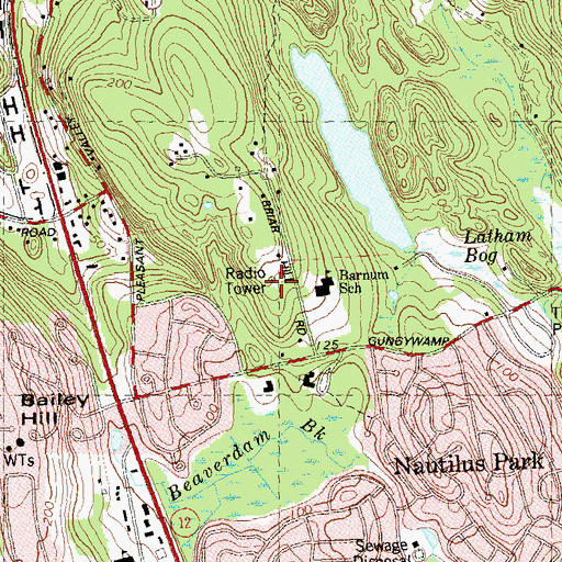 Topographic Map of WSUB-AM (Groton), CT