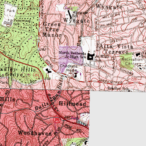 Topographic Map of The Greentree School, MD