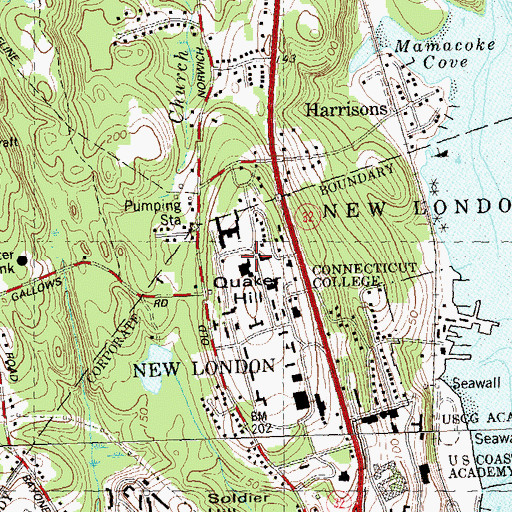 Topographic Map of WCNI-FM (New London), CT