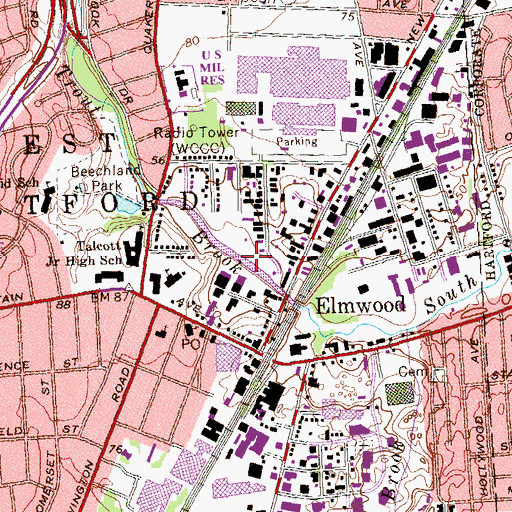 Topographic Map of WLVX-AM (West Hartford), CT