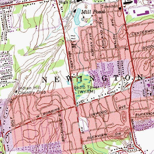 Topographic Map of Town of Newington, CT