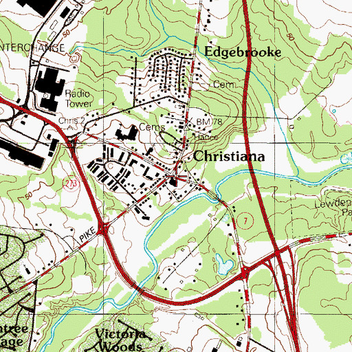 Topographic Map of Christiana, DE