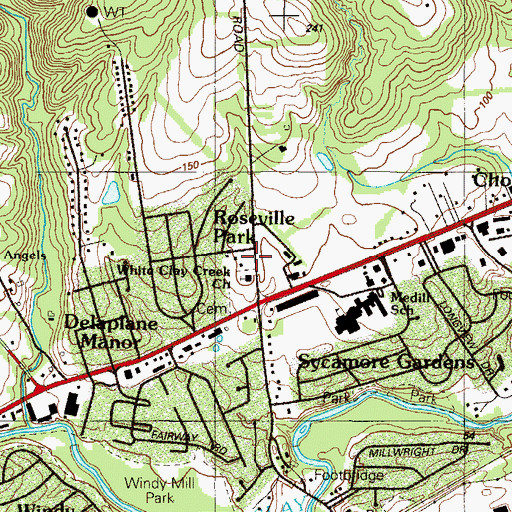 Topographic Map of White Clay Creek Presbyterian Church, DE