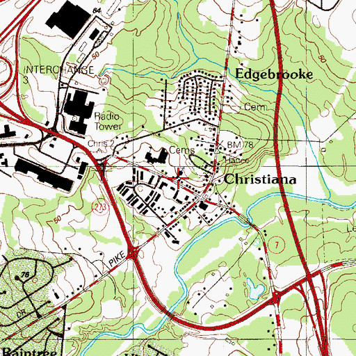 Topographic Map of Christiana United Methodist Church, DE