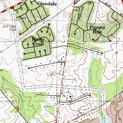 Topographic Map of Moores Acres, DE