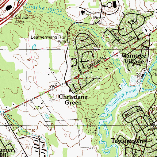 Topographic Map of Raintree Village, DE