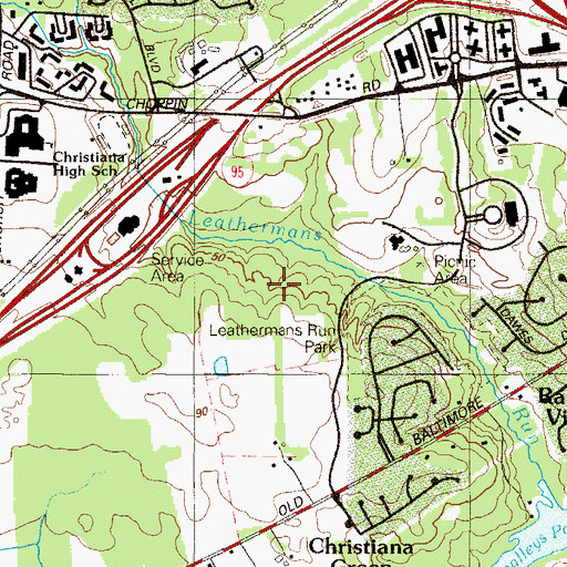 Topographic Map of Leathermans Run Park, DE