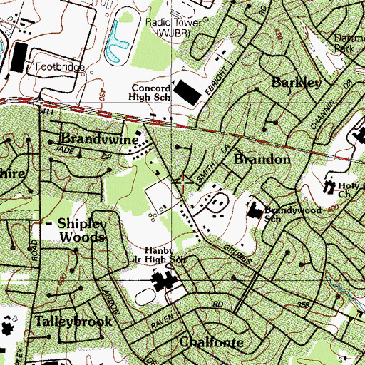 Topographic Map of Brandywood Park, DE