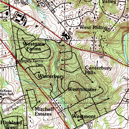 Topographic Map of Canterbury Hills, DE