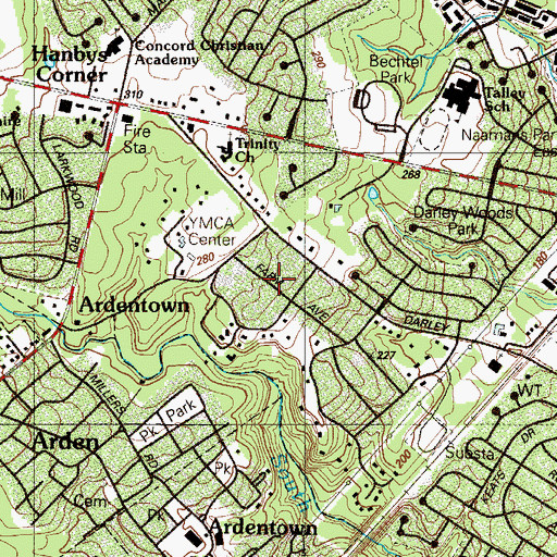 Topographic Map of Highland Woods, DE