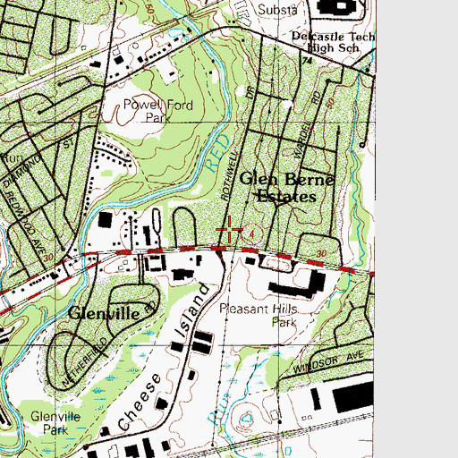 Topographic Map of Glen Berne Estates, DE