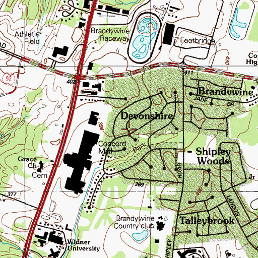 Topographic Map of Devonshire, DE