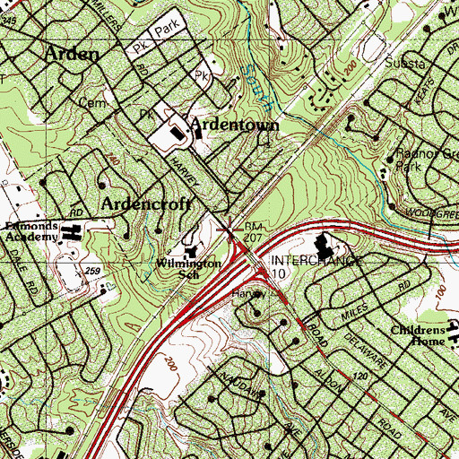 Topographic Map of Arden Station, DE