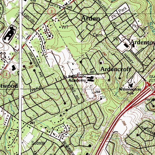 Topographic Map of Ardencroft, DE