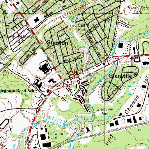 Topographic Map of Stanton Estates, DE