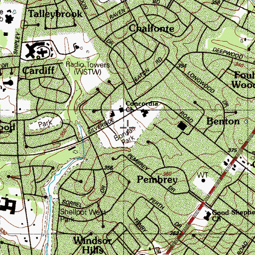 Topographic Map of Bonsall Park, DE