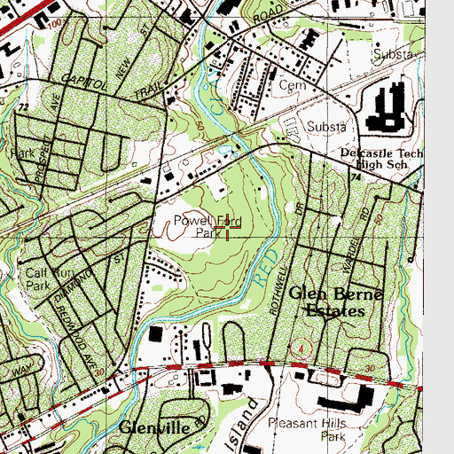 Topographic Map of Powell Ford Park, DE