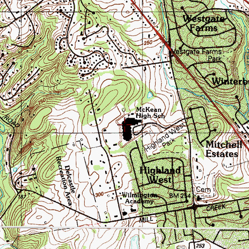 Topographic Map of Thomas KcKean High School, DE