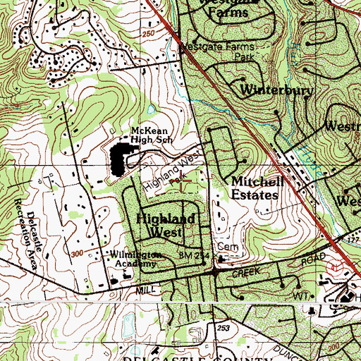Topographic Map of Highland West Park, DE