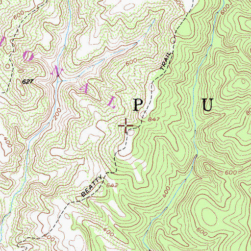 Topographic Map of Beatty Trail, CA