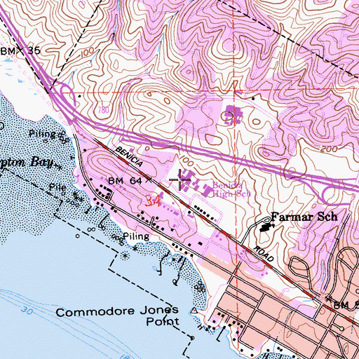 Topographic Map of Benicia High School, CA
