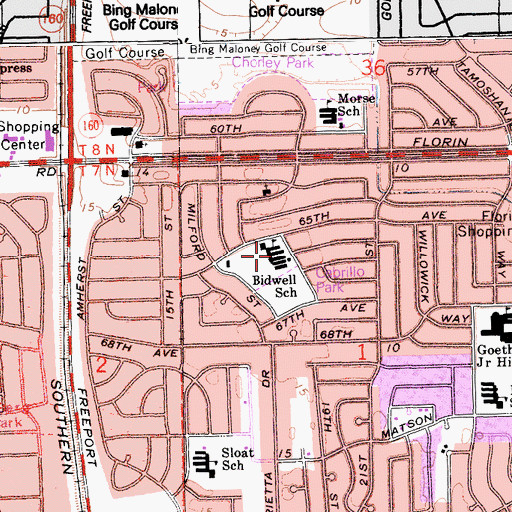 Topographic Map of John Bidwell Elementary School, CA