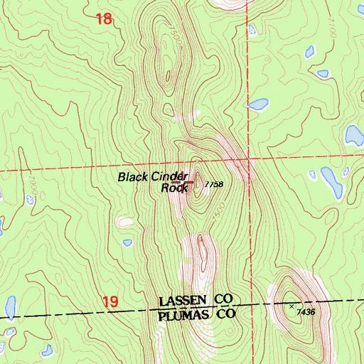 Topographic Map of Black Cinder Rock, CA