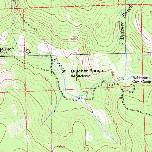Topographic Map of Butcher Ranch Meadows, CA