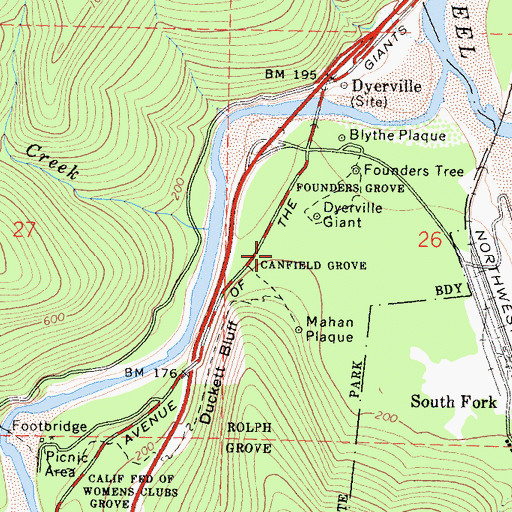 Topographic Map of Canfield Grove, CA
