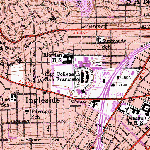 Topographic Map of City College of San Francisco, CA