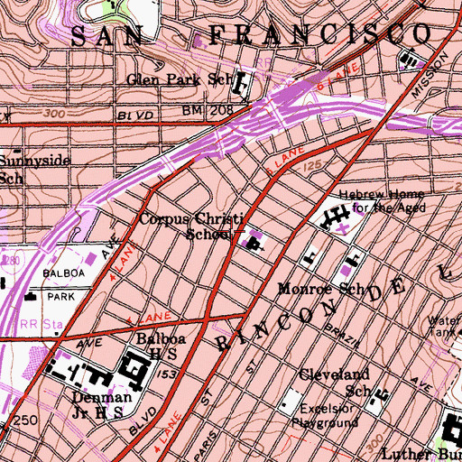 Topographic Map of Corpus Christi School, CA