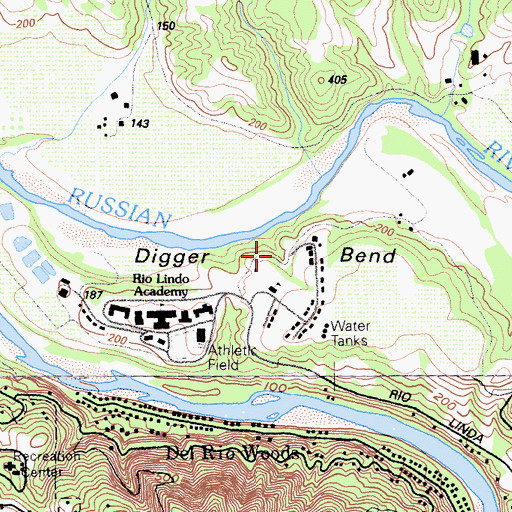 Topographic Map of Digger Bend, CA